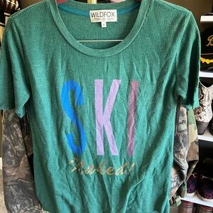 Wildfox Green T-Shirt with Multicolor 'SKI Naked' Print